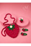 Strawberry Design Red Hand Knitted Children's Bag and Hair Accessory Set - 3