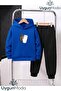 Bardak Visual Printed Hooded Thick Cotton Inside Lined Sweatpants with Pockets Children's Top and Bottom Sweat Suit Set
