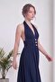 Women's Backless Halter Neck Maxi Dress Khaki, Navy Blue, Black - 2