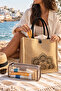2-Piece Beach Bag and Makeup Bag Set – Natural Ethnic Pattern Beach Bag and Transparent Cosmetic Bag