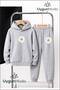 Single Daisy Printed Hooded Thick Cotton Inside Padding Tracksuit with Pockets Children's Top and Bottom Tracksuit Set
