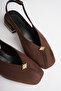 Women's Bitter Brown Suede 4 cm Thick Short Heeled Gold Detailed Open Back Shoes - 6