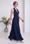Women's Backless Halter Neck Maxi Dress Khaki, Navy Blue, Black - 5