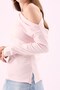 Crep Women's 100% Cotton Interlock Asymmetrical Boat Neck One Shoulder Long Sleeve Blouse Pink - 2