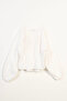 Tri̇ko Detailled V-Neck Balloon Sleeves Cotton Blouse Ecru - 3
