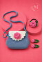 Blue Hand Knitted Children's Bag and Hair Accessory Set with Pink Roses - 3