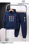 9Small Heart Printed Hooded Thick Cotton Inside Tracksuit with Pockets Children's Bottom and Top Tracksuit Set