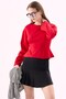 Crep Women's Cotton Interlock Fabric Pencil Detailed Waist Fitted Peplum Spanish Sleeve Blouse Red - 2
