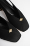 Women's Black Suede 4 cm Thick Short Heeled Open Back Shoes with Gold Detail - 6