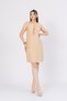 Women's Summer Beige Front Spaghetti Detey Ribbon Viscose Fabric Short Dress 50286 - 3