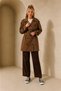 Women's Brown Shoulder and Sleeve Detailed Short Seasonal Trench Coat Nbft013