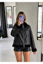 Black Shiny Thai Hairy Leather Coat - 5