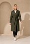 Women's Khaki Full-Length Belted Seasonal Trench Coat with Ankle Detail Nbft012
