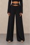 Women's Black Belt Detailed Cut-Out High Waist Palazzo Trousers - 2