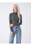 Women's Half Turtleneck Long Sleeve Ribbed Stretchy Slim Fit Crop Blouse - 6