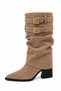Avelaria Mink Suede Women's Gold Belt Detailed Bellows Detachable Stylish Thick Heeled Boots - 6