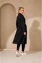 Women's Black Full-Length Belted Seasonal Trench Coat with Ankle Detail Nbft012 - 4
