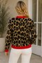 Women's Long Sleeve V-Neck Leopard Pattern Buttoned Casual Stylish Soft Brown Coral Knitwear Cardigan - 3