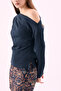 Crep Women's 100% Cotton Interlock Asymmetrical Boat Neck Single Shoulder Long Sleeve Blouse Navy Blue - 5