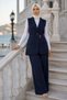 Belted Vest Suit Navy Blue Hm2749
