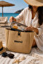 2-Piece Beach Bag and Makeup Bag Set – Straw Merci Patterned Beach Bag and Transparent Cosmetic Bag - 2