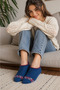 Handmade Night Blue Knitted Booties, Dowry Women's Home Booties, Red Embroidered Soft, Size 36-37 - 2