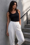 Pleated Pocketed Crepe Jogger Pants