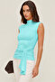 New Season Half Fishmesh Draped Bluz with Shawl Detail - 2