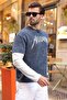 Navy Blue Printed Batik Pattern Men's T-Shirt E7194