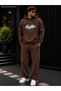 Men's the Original Vintage Printed Tracksuit Set / Hooded Kangaroo Pocket Sweatshirt and Straight-Leg Bottoms