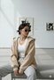 Women's Beige Zippered Hooded Cardigan Jacket - 3