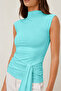 New Season Half Fishmesh Draped Bluz with Shawl Detail - 3