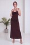 Women's Degaje Collar Strap Backless Midi Length Knitted Evening Dress Burgundy, Brown, Black