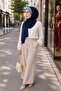 Crocodile Knot Combed Cotton Shawl - Navy Blue - 4
