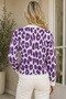 Women's Long Sleeve V-Neck Leopard Pattern Buttoned Casual Stylish Soft Purple White Knitwear Cardigan - 3