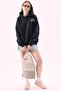 Crep Women's 3 Thread Yarn Soft Inside, Front and Back Printed Hooded Oversize Sweatshirt Navy Blue - 2