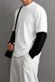 Men's White Black Layered Crew Neck 100% Cotton Oversize T-Shirt - 3
