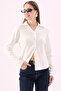 Crep Women's 100% Cotton Interlock Stretchy Textured Buttoned Long Sleeve Shirt Ecru - 2