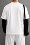 Men's White Black Layered Crew Neck 100% Cotton Oversize T-Shirt - 4