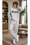 Men's Black Future Printed Tracksuit Set / Hooded Sweatshirt with Kangaroo Pocket and Straight-Leg Bottoms