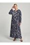 Plus Size Navy Blue White Botanical Floral Patterned Hijab Mother Dress Xl-4Xl