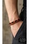 Demeris Black-Red Beaded Braided Leather Men's Bracelet with Magnetic Clasp