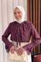 Lace-Up Detailed Crew Neck Shirt with Lace Detail and Flared Sleeves