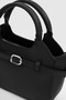 Women's Black Textured Faux Leather Hand and Shoulder Bag with Metal Buckle Black - 5