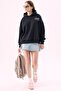 Crep Women's 3 Thread Yarn Soft Inside, Front and Back Printed Hooded Oversize Sweatshirt Navy Blue - 8