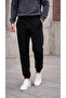 Men's Black 3 Thread Jogger Sweatpants with Elastic Cuffs - 2