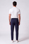 Men's Navy Blue Trousers with Elastic Waist, Lycra, Non-Marking, Regular Fit, Casual Lace-Up Jogger Style - 7