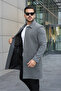 Men's Dark Gray Wide Fit Long Shirt Collar Coat & Cashmere Coat