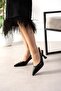 Siyah Stiletto Rugan Topuklu Ayakkabı Slingback Sivri Burun İnce Topuk Arkası Bantlı Klasik Gece - 2