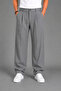 Men's Gray Modern Cut Pleated Wide Leg Fabric Trousers - 2